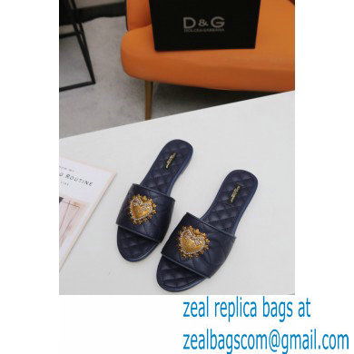 Dolce  &  Gabbana Leather Sliders Blue with Devotion Heart 2021